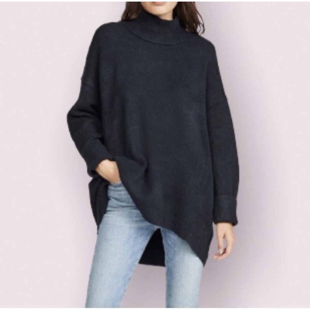 Free People Afterglow Sweater Black Oversize Slouch Relaxed Mock Neck Size Small